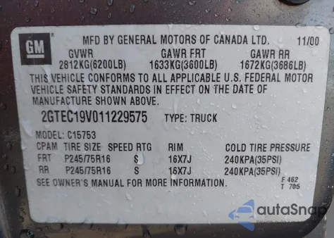 2001 GMC Sierra 1500 Sle from USA, damaged, VIN 2GTEC19V011229575